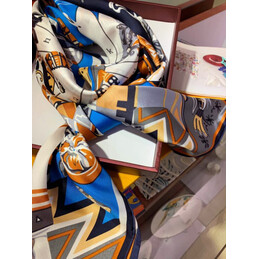 Replica Hermes Blue Gold Floral 90cm Silk Scarf