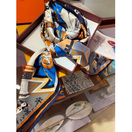 Replica Hermes Blue Gold Floral 90cm Silk Scarf