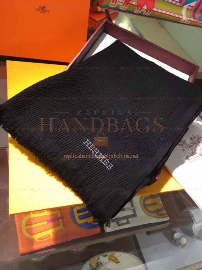 Replica Hermes Black Wool Knit Scarf