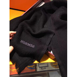 Replica Hermes Black Wool Knit Scarf