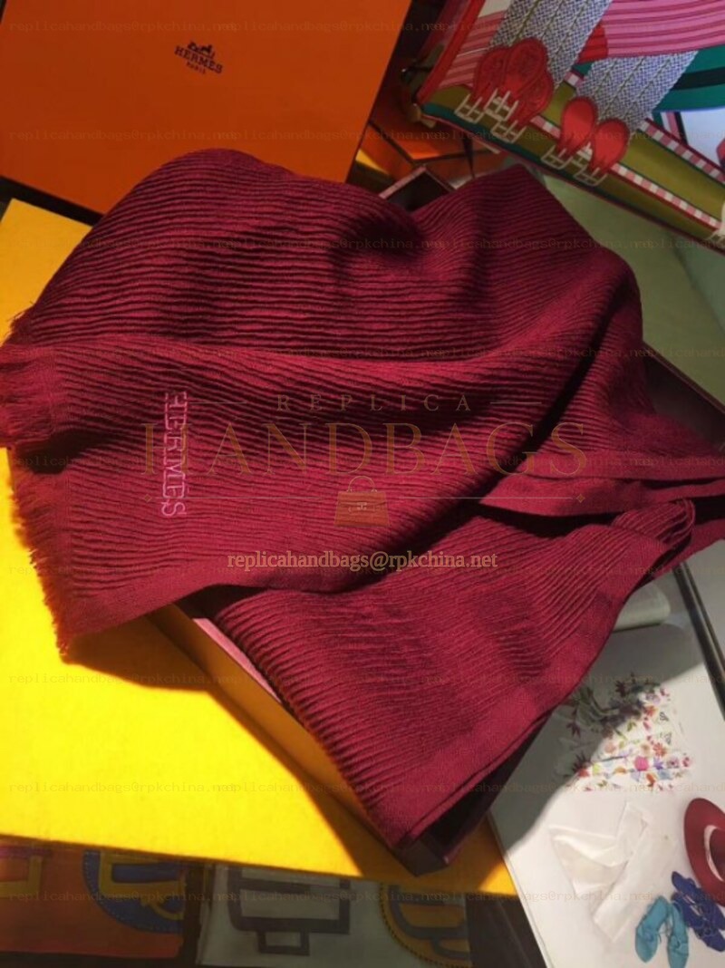 Replica Hermes Burgundy Wool Knit Scarf