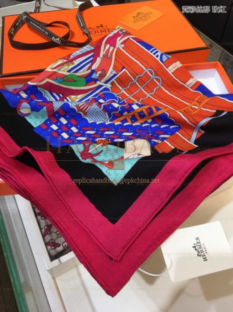 Replica Hermes Pink Multicolor Graphic 90cm Silk Scarf