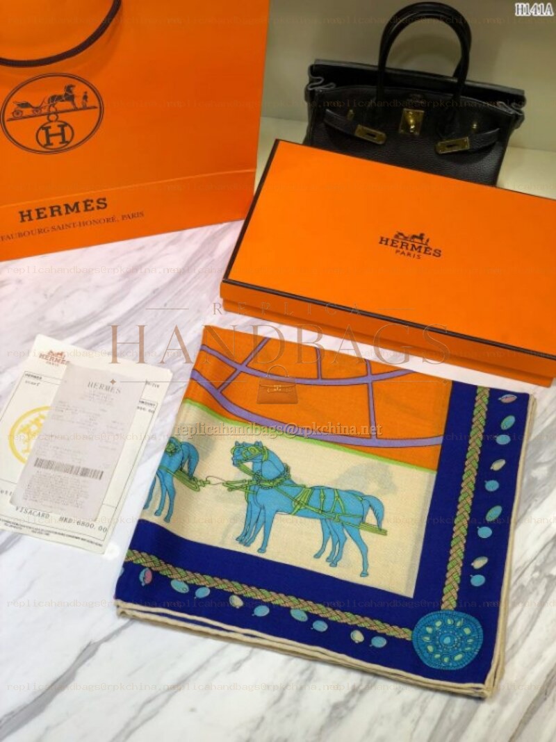 Replica Hermes Blue Horse Print 90cm Silk Scarf