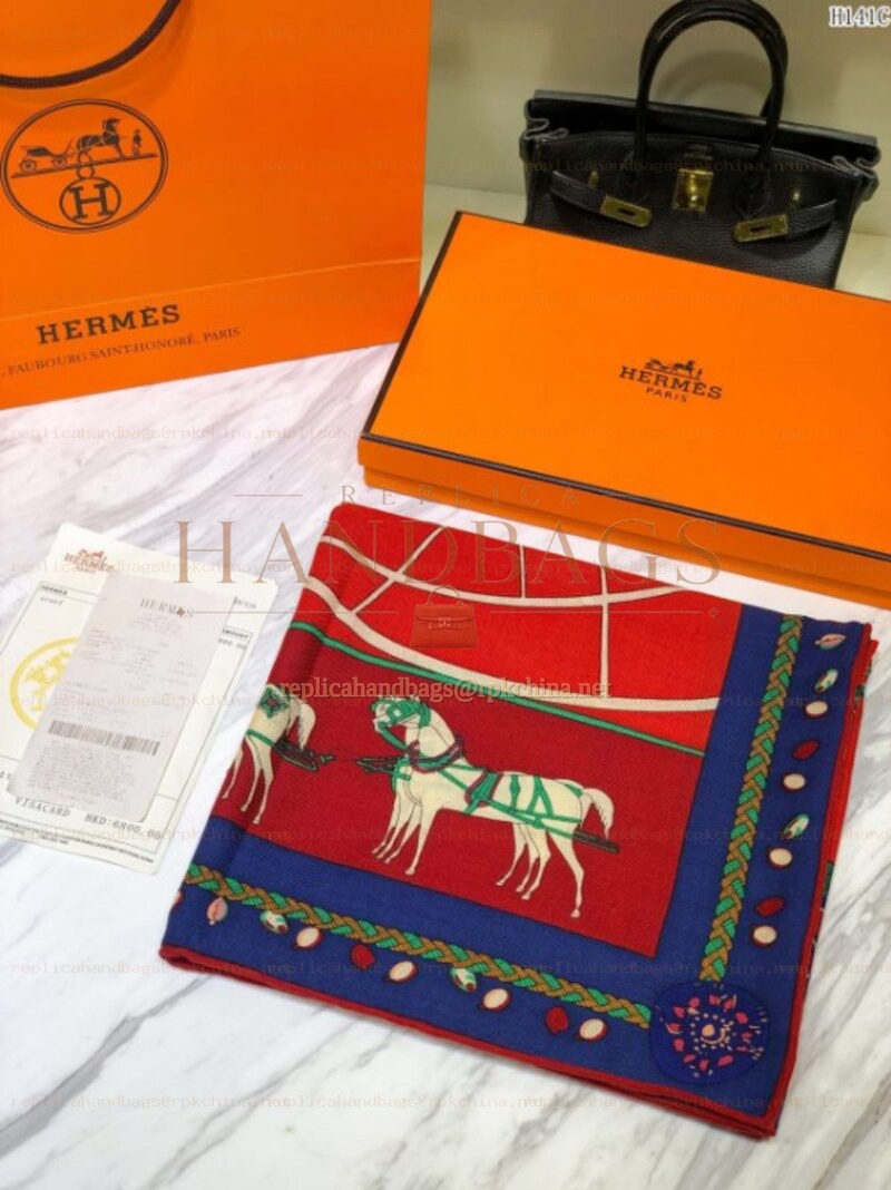 Replica Hermes Red Horse Print 90cm Silk Scarf