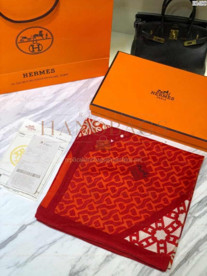 Replica Hermes Red Monogram 90cm Silk Scarf