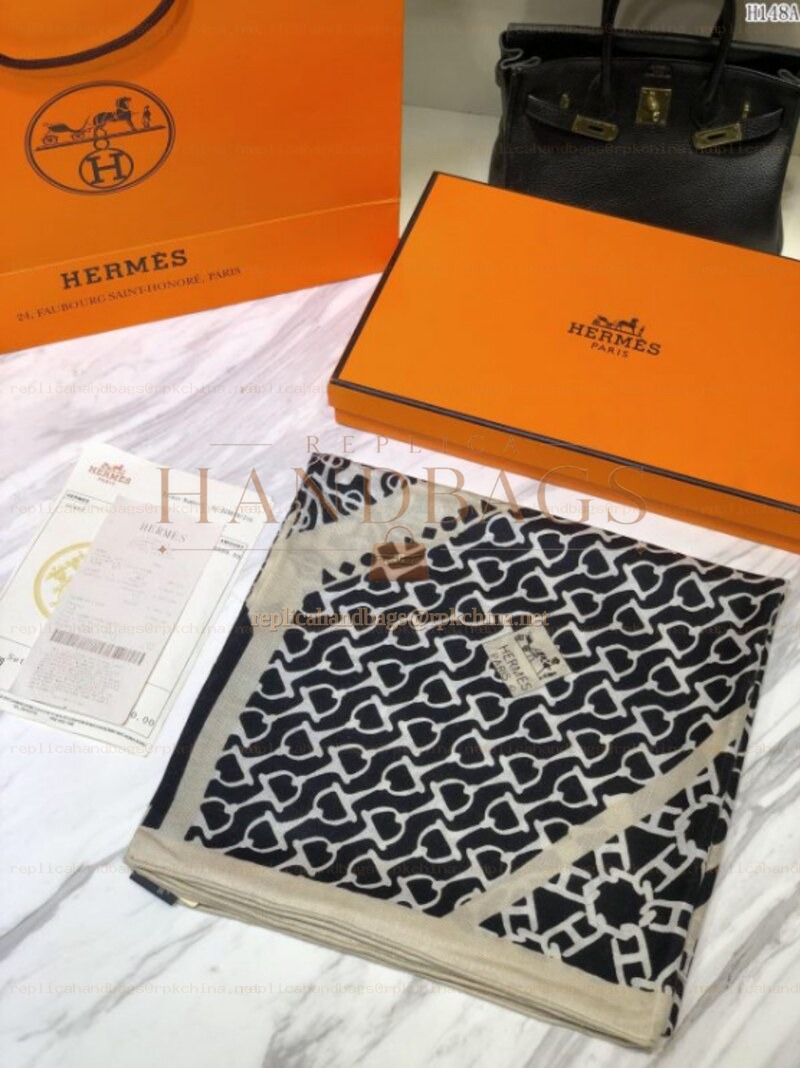 Replica Hermes Black Monogram 90cm Silk Scarf