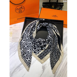Replica Hermes Black Monogram 90cm Silk Scarf