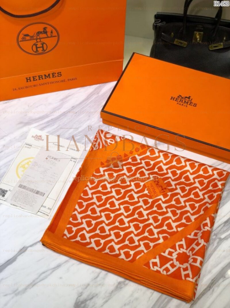 Replica Hermes Orange Monogram 90cm Silk Scarf