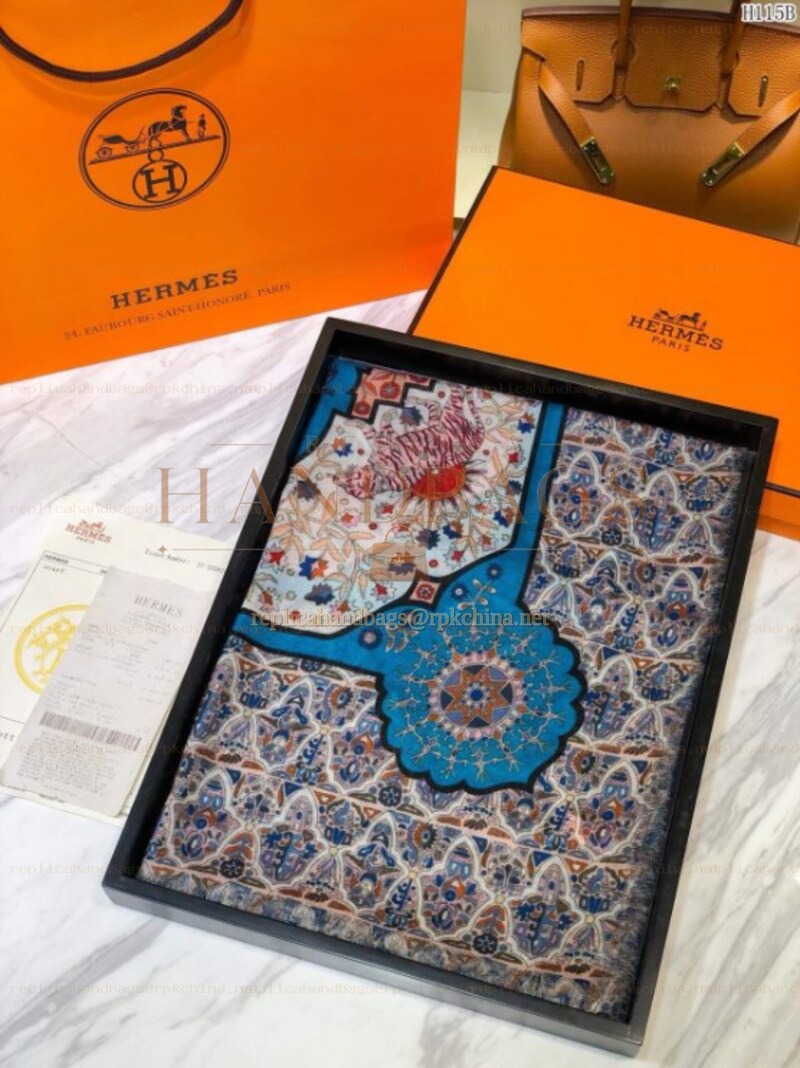 Replica Hermes Blue Medallion 90cm Silk Scarf