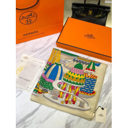 Replica Hermes White Carousel 90cm Silk Scarf