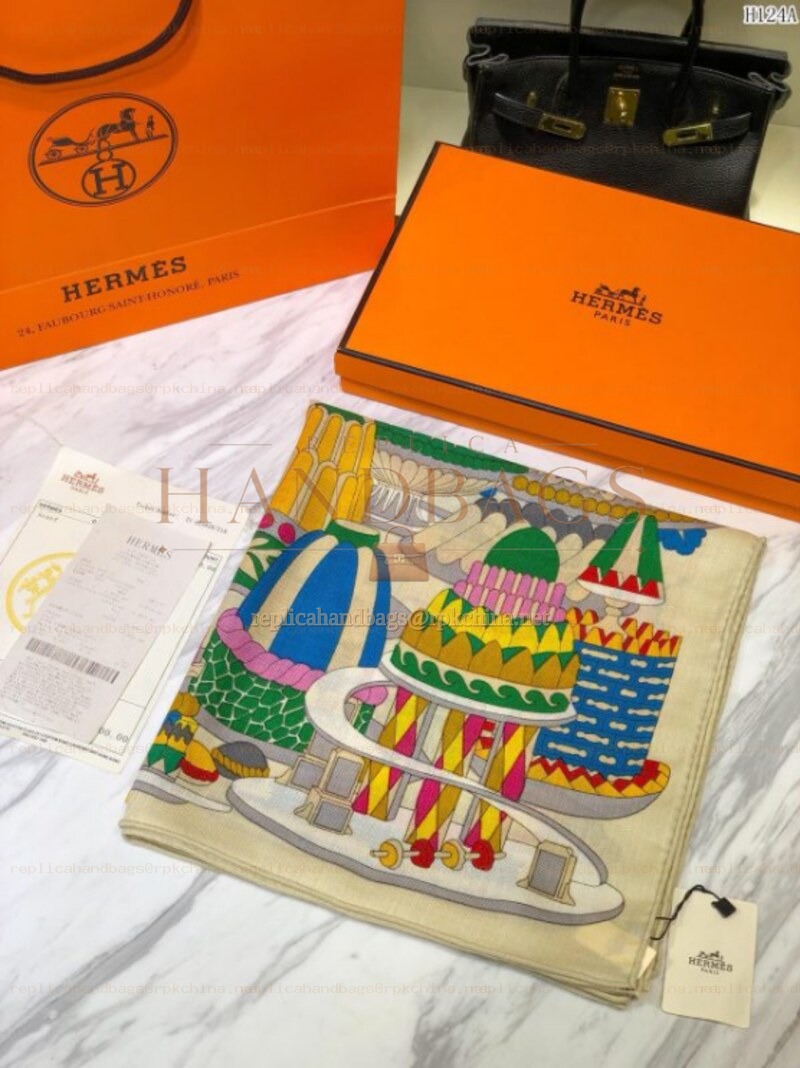 Replica Hermes White Carousel 90cm Silk Scarf