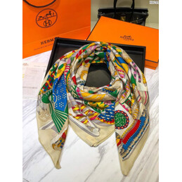 Replica Hermes White Carousel 90cm Silk Scarf