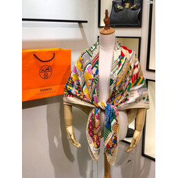 Replica Hermes White Carousel 90cm Silk Scarf