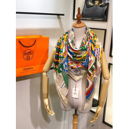 Replica Hermes White Carousel 90cm Silk Scarf