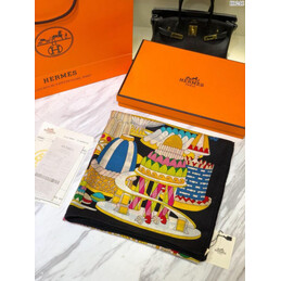 Replica Hermes Black Carousel 90cm Silk Scarf