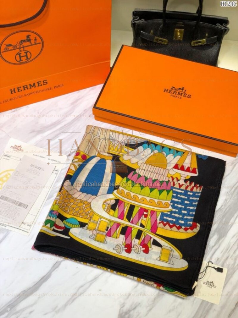 Replica Hermes Black Carousel 90cm Silk Scarf