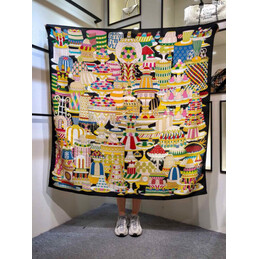 Replica Hermes Black Carousel 90cm Silk Scarf
