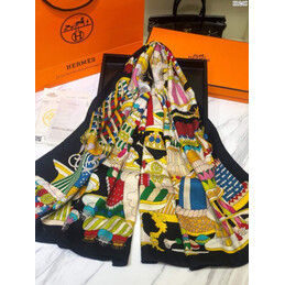 Replica Hermes Black Carousel 90cm Silk Scarf