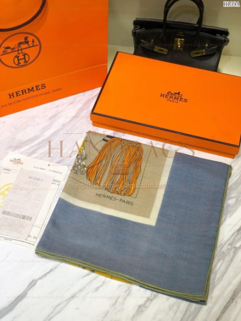 Replica Hermes Gray Buckle Print 90cm Silk Scarf