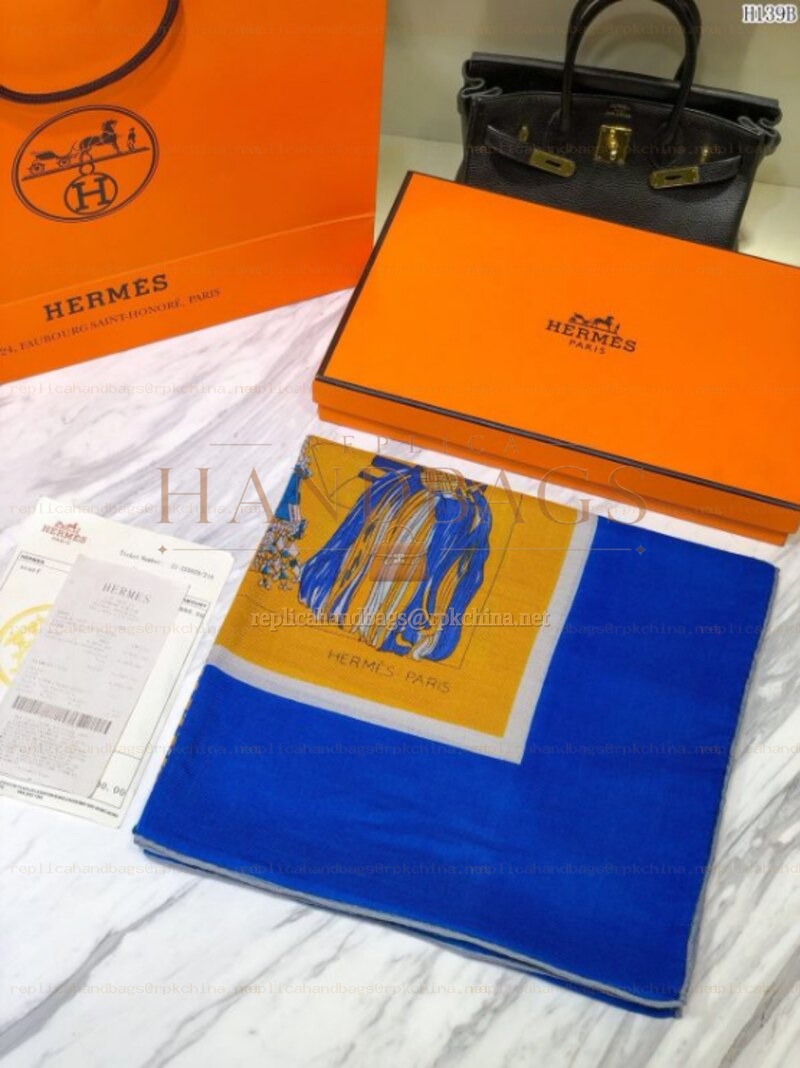 Replica Hermes Blue Buckle Print 90cm Silk Scarf