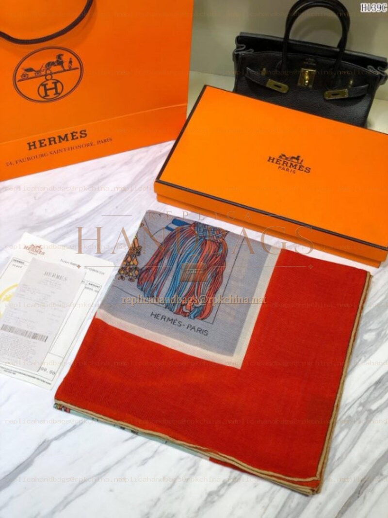 Replica Hermes Red Buckle Print 90cm Silk Scarf