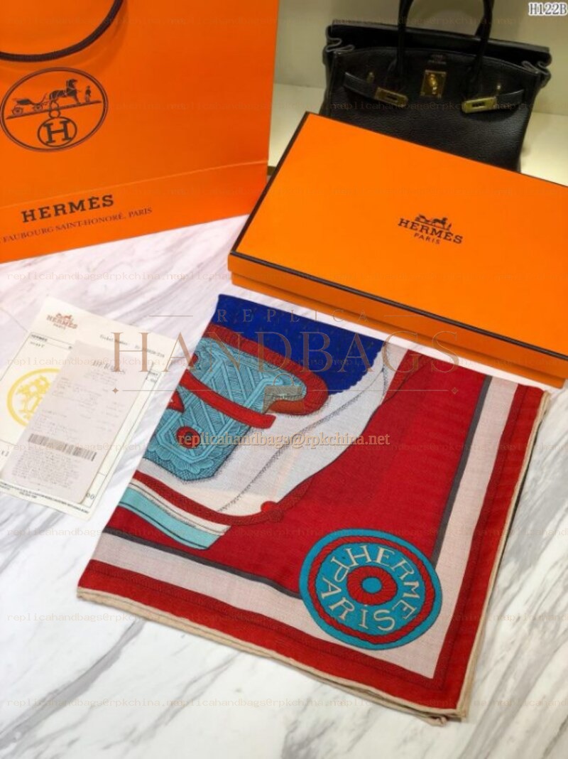 Replica Hermes Red Turquoise Graphic 90cm Silk Scarf