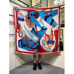 Replica Hermes Red Turquoise Graphic 90cm Silk Scarf