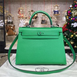 Replica Hermes Emerald Green Kelly 28 Palladium Hardware Bag