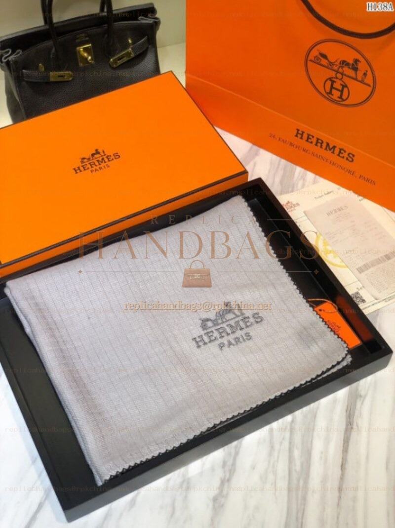 Replica Hermes Light Gray Logo Shawl Scarf