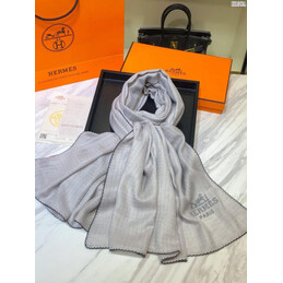 Replica Hermes Light Gray Logo Shawl Scarf