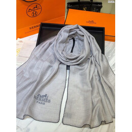 Replica Hermes Light Gray Logo Shawl Scarf