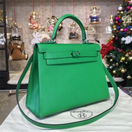 Replica Hermes Emerald Green Kelly 28 Palladium Hardware Bag