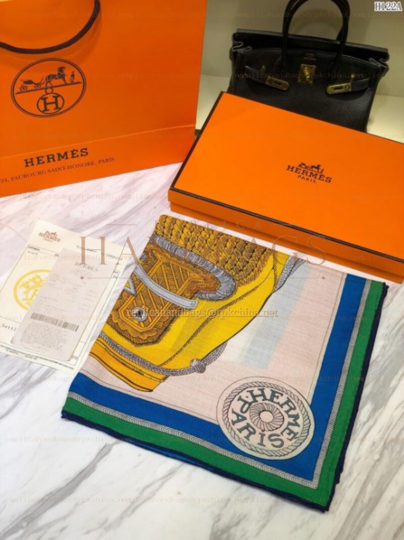 Replica Hermes Green Yellow Graphic 90cm Silk Scarf