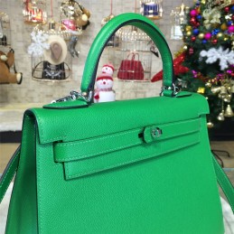 Replica Hermes Emerald Green Kelly 28 Palladium Hardware Bag