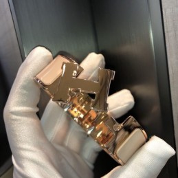 Replica Hermes rose gold wide H cuff bracelet with polished finish