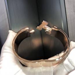 Replica Hermes rose gold wide H cuff bracelet with polished finish
