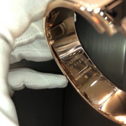 Replica Hermes rose gold wide H cuff bracelet with polished finish