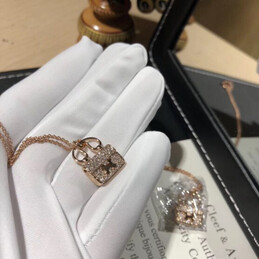 Replica Hermes rose gold diamond padlock pendant necklace