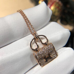 Replica Hermes rose gold diamond padlock pendant necklace