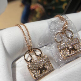 Replica Hermes rose gold diamond padlock pendant necklace