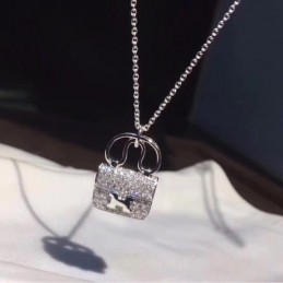 Replica Hermes silver diamond padlock necklace with polished chain