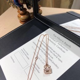 Replica Hermes rose gold lock pendant necklace with sparkling stones