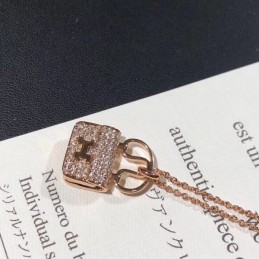 Replica Hermes rose gold lock pendant necklace with sparkling stones