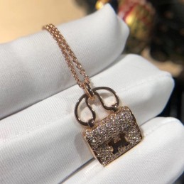 Replica Hermes rose gold lock pendant necklace with sparkling stones