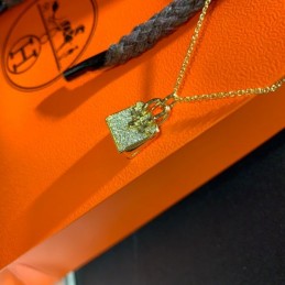 Replica Hermes gold diamond padlock necklace with sparkling stones