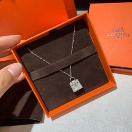 Replica Hermes silver lock pendant necklace with sparkling stones