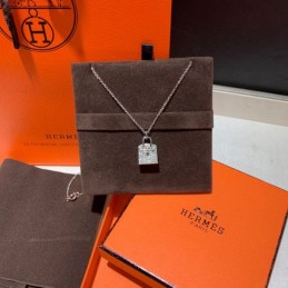 Replica Hermes silver lock pendant necklace with sparkling stones
