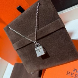 Replica Hermes silver lock pendant necklace with sparkling stones