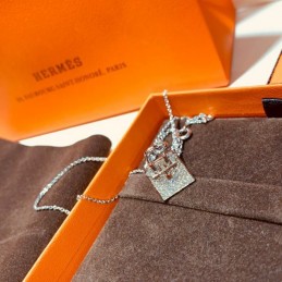 Replica Hermes silver lock pendant necklace with sparkling stones