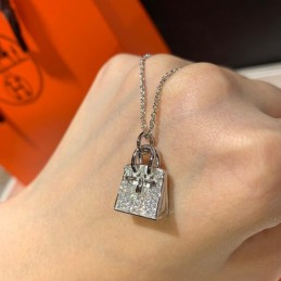 Replica Hermes silver lock pendant necklace with sparkling stones